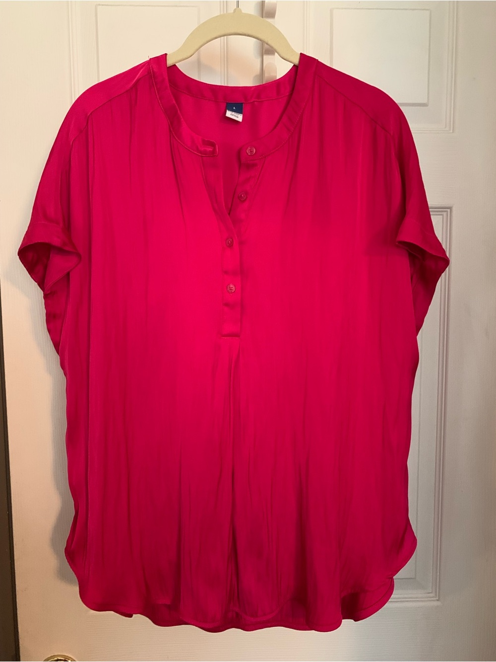 Old Navy Bright Magenta Henley Button-Front Blouse